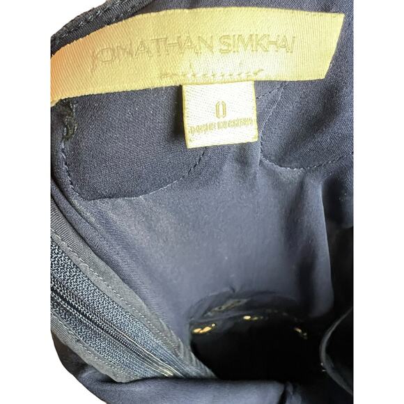 Jonathan Simkhai Blue Silk Black Lace Party Dress Cocktail Ruffle 0 - Picture 12 of 13